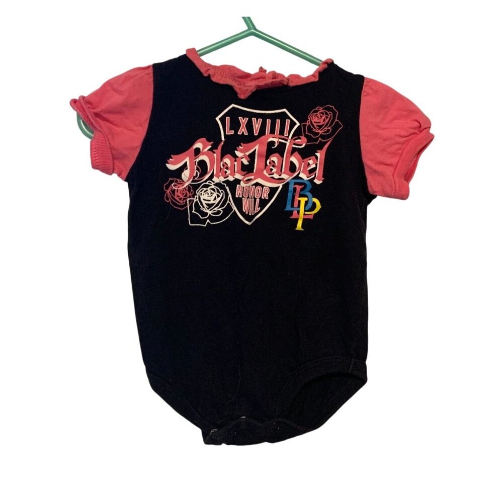 Blac Label Pink Girls Infant baby Size 3 6 months pink Black Ruffle Detail 1 pie